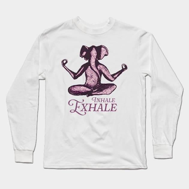 Inhale Exhale Yoga Pink Elephant Long Sleeve T-Shirt by TomiTee